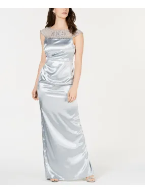 ADRIANNA PAPELL Womens Embellished Sleeveless Illusion Neckline Full-Length Formal Sheath Dress