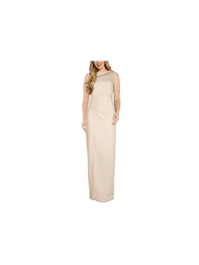 ADRIANNA PAPELL Womens Ivory Stretch Beaded Zippered Metallic  Pleated Sleeveless Boat Neck Full-Length Formal Gown Dress