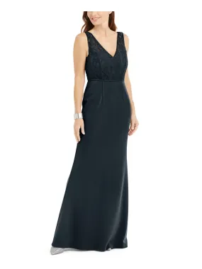 ADRIANNA PAPELL Womens Slitted Sleeveless V Neck Full-Length Formal Dress