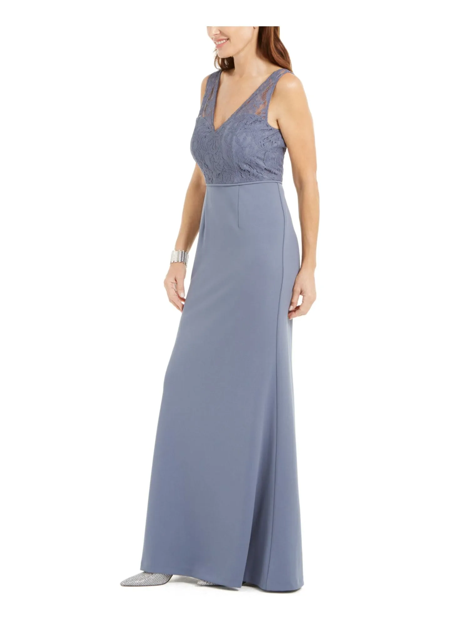 ADRIANNA PAPELL Womens Slitted Sleeveless V Neck Full-Length Formal Dress