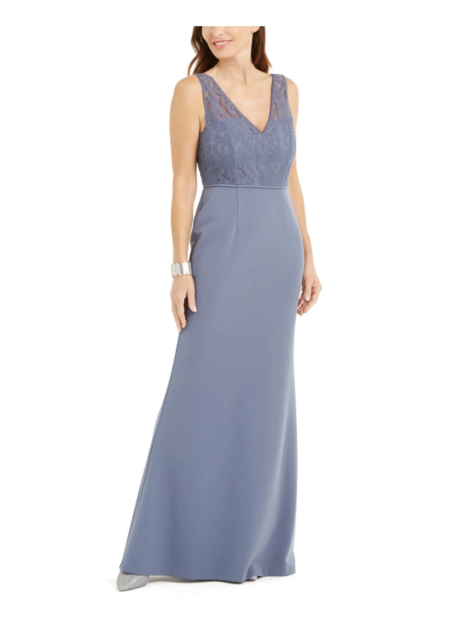 ADRIANNA PAPELL Womens Slitted Sleeveless V Neck Full-Length Formal Dress