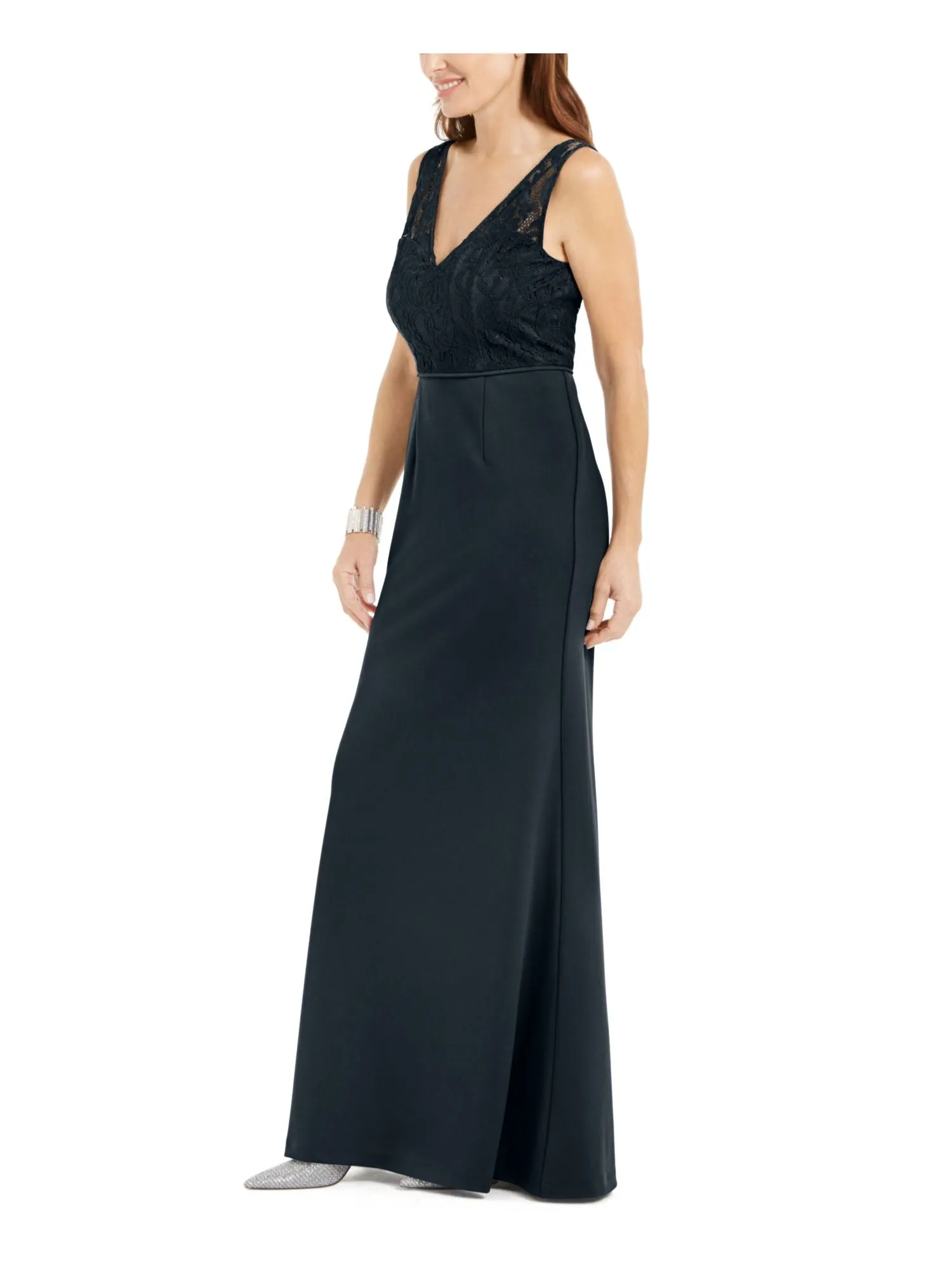 ADRIANNA PAPELL Womens Slitted Sleeveless V Neck Full-Length Formal Dress