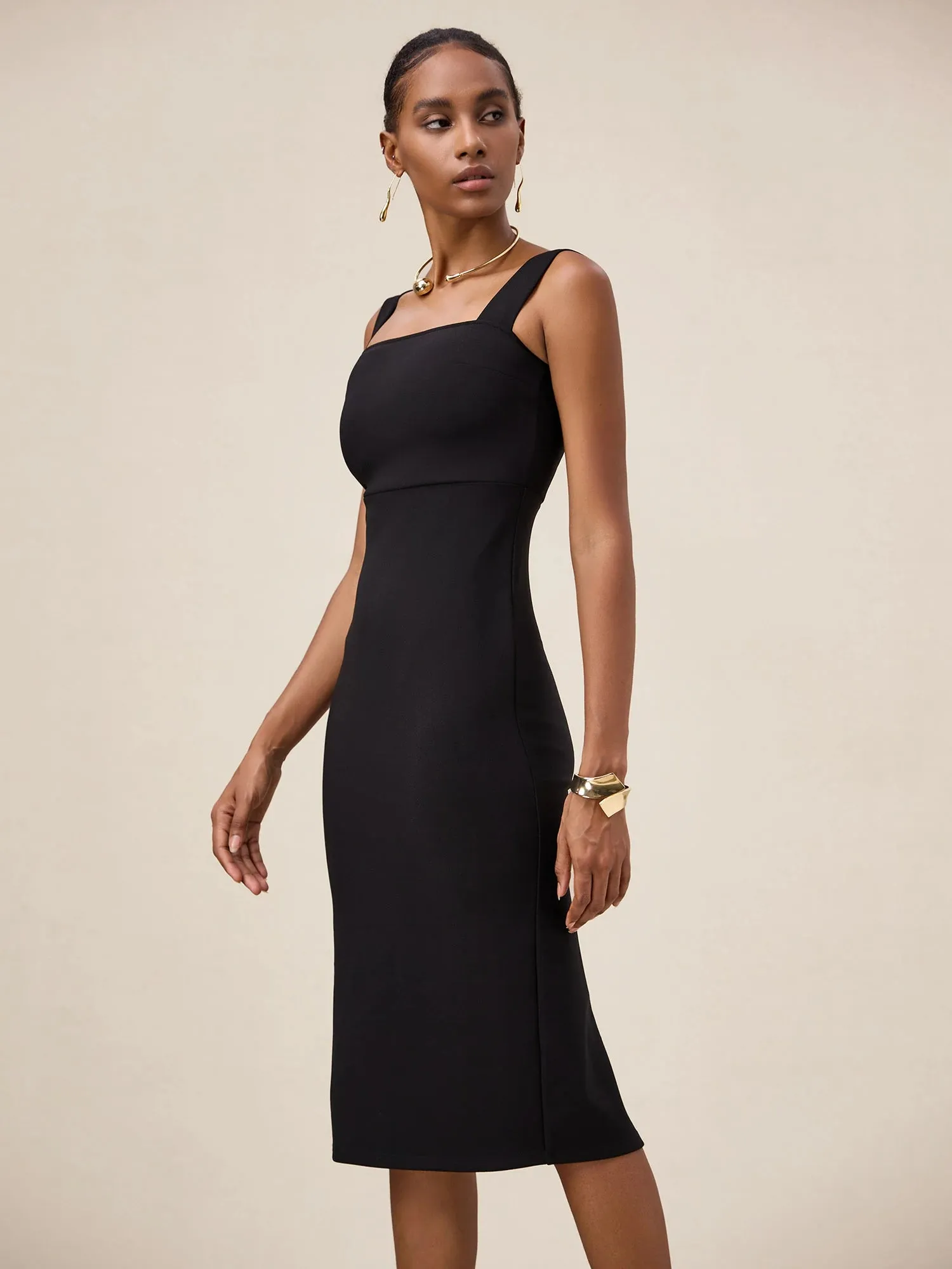 Amoretu Square Neck Sleeveless Wide Strap Dress