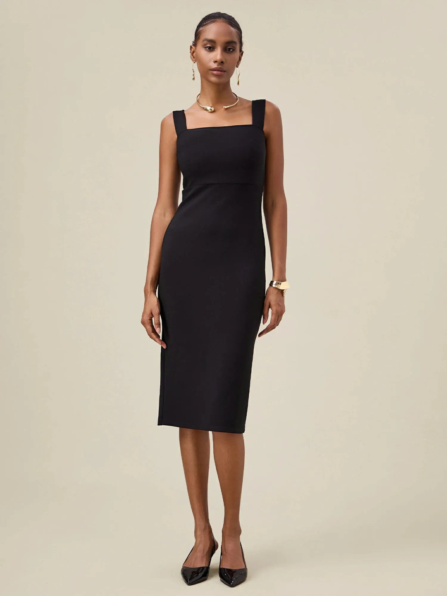 Amoretu Square Neck Sleeveless Wide Strap Dress