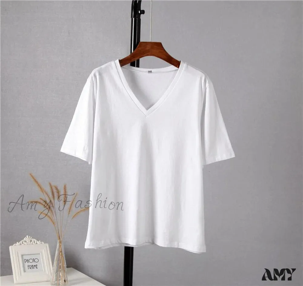 Amy Fashion - Soft Short Sleeve V Neck Tees