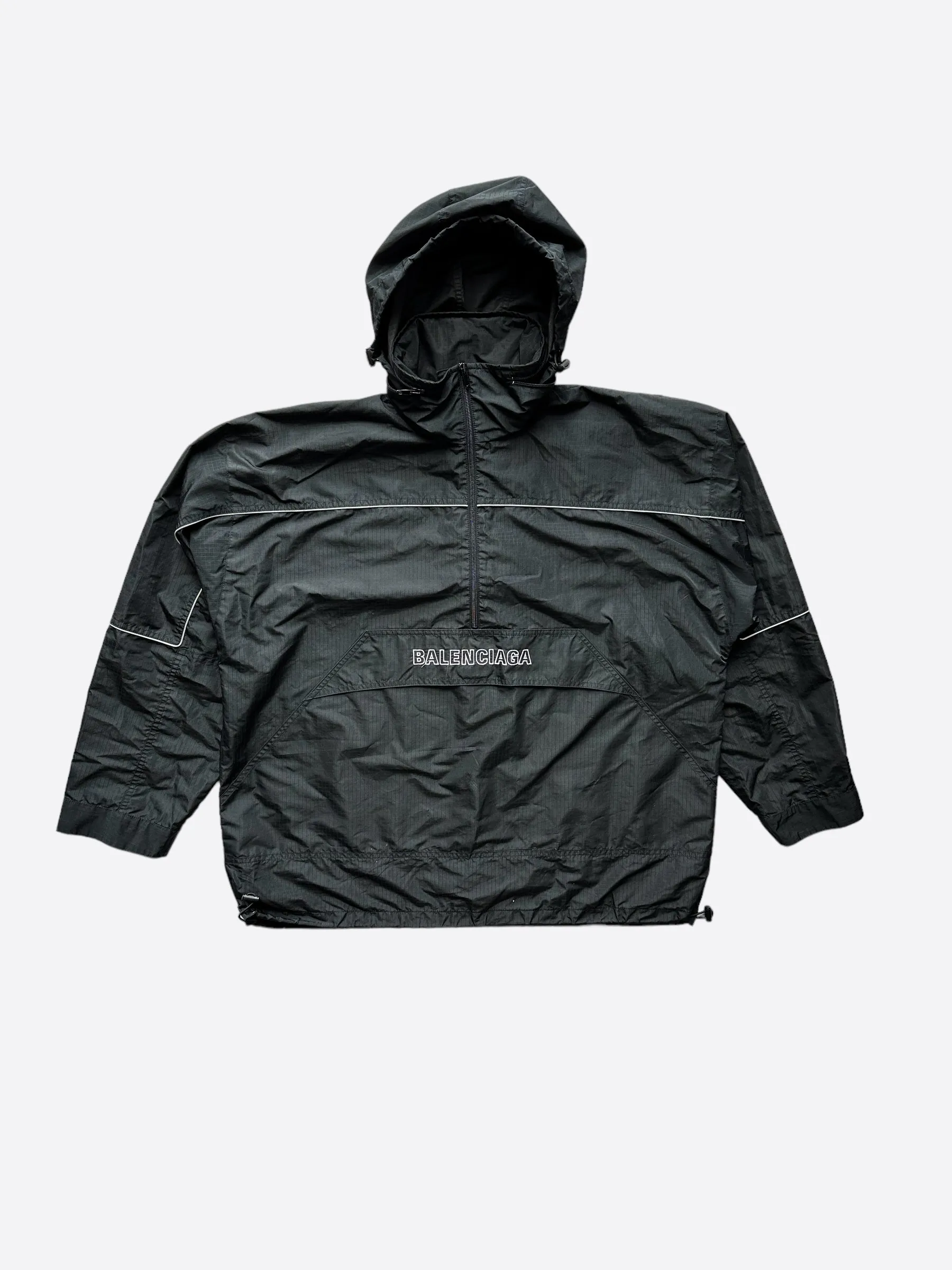 Balenciaga Black Logo Hooded Windbreaker