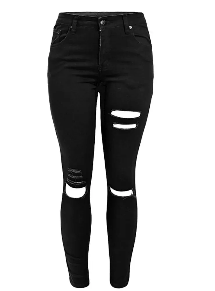 Black Destroyed Skinny Denim Pants Trousers