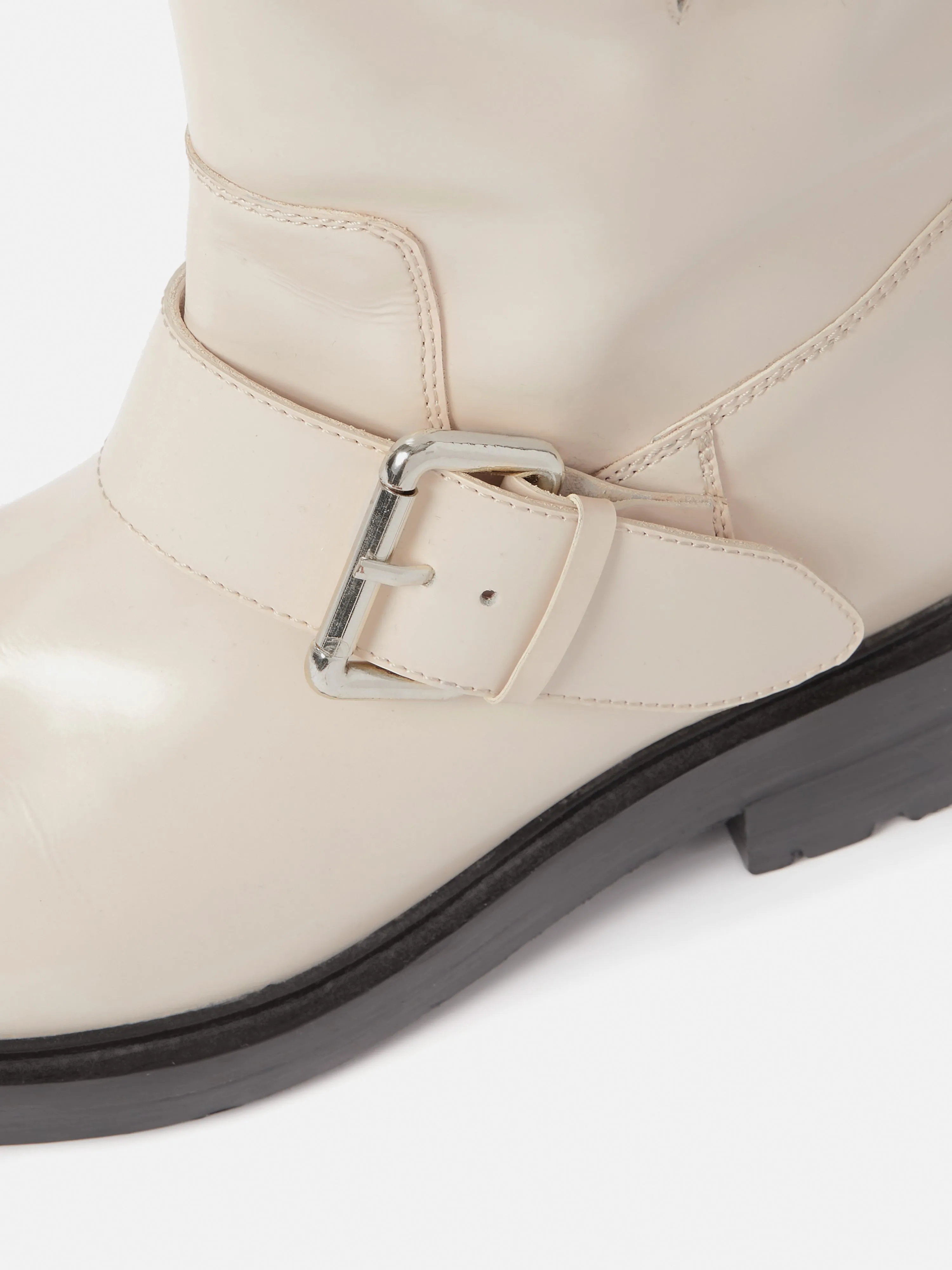 Box Leather Biker Boot | Cream