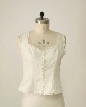 Broderie Top with Tie Back - White