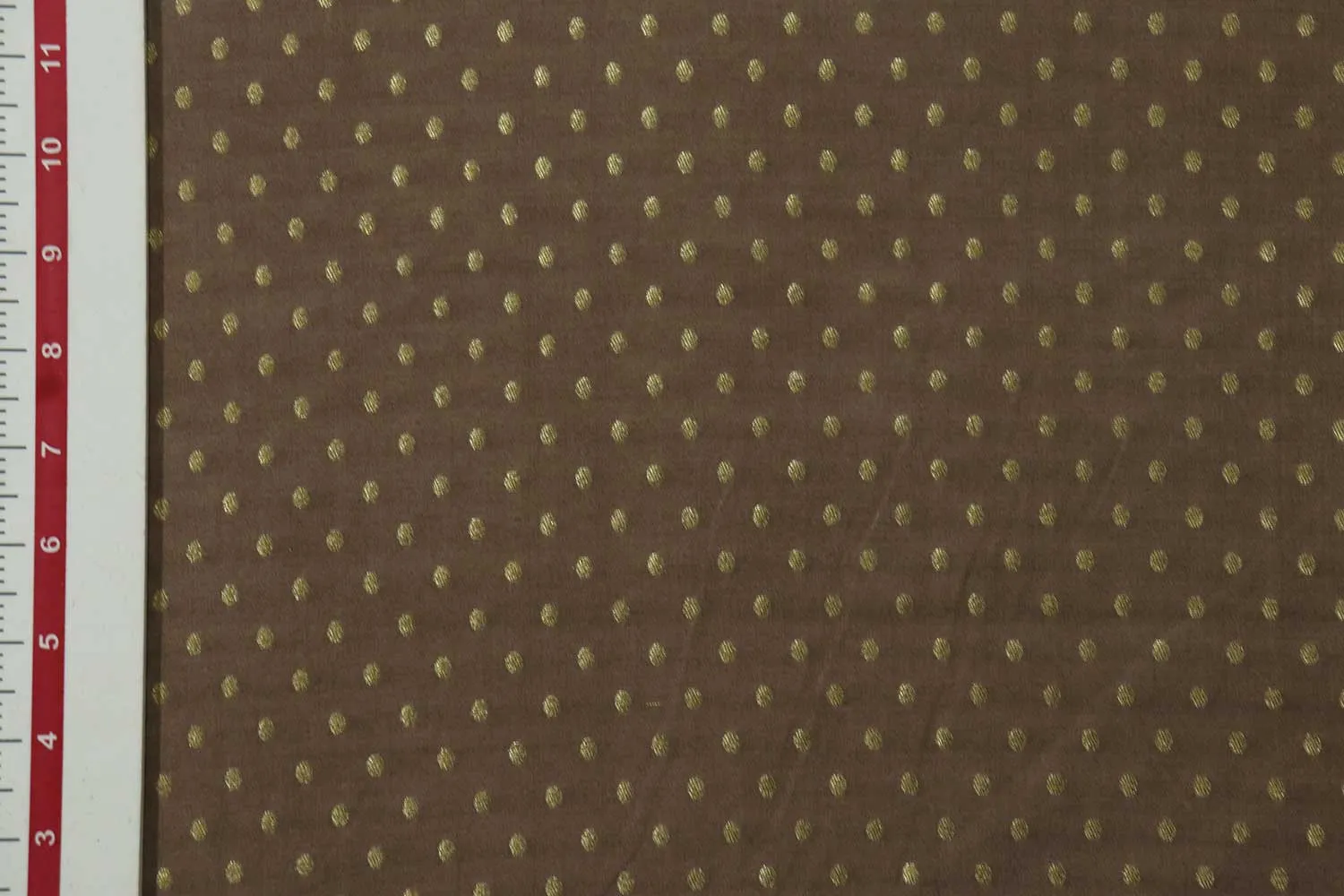 Brown Polka Dots Cotton Tussar Zari Buta Fabric