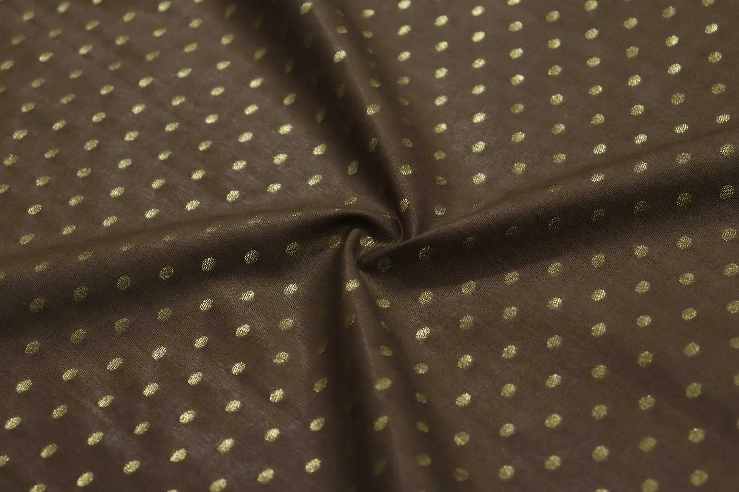 Brown Polka Dots Cotton Tussar Zari Buta Fabric