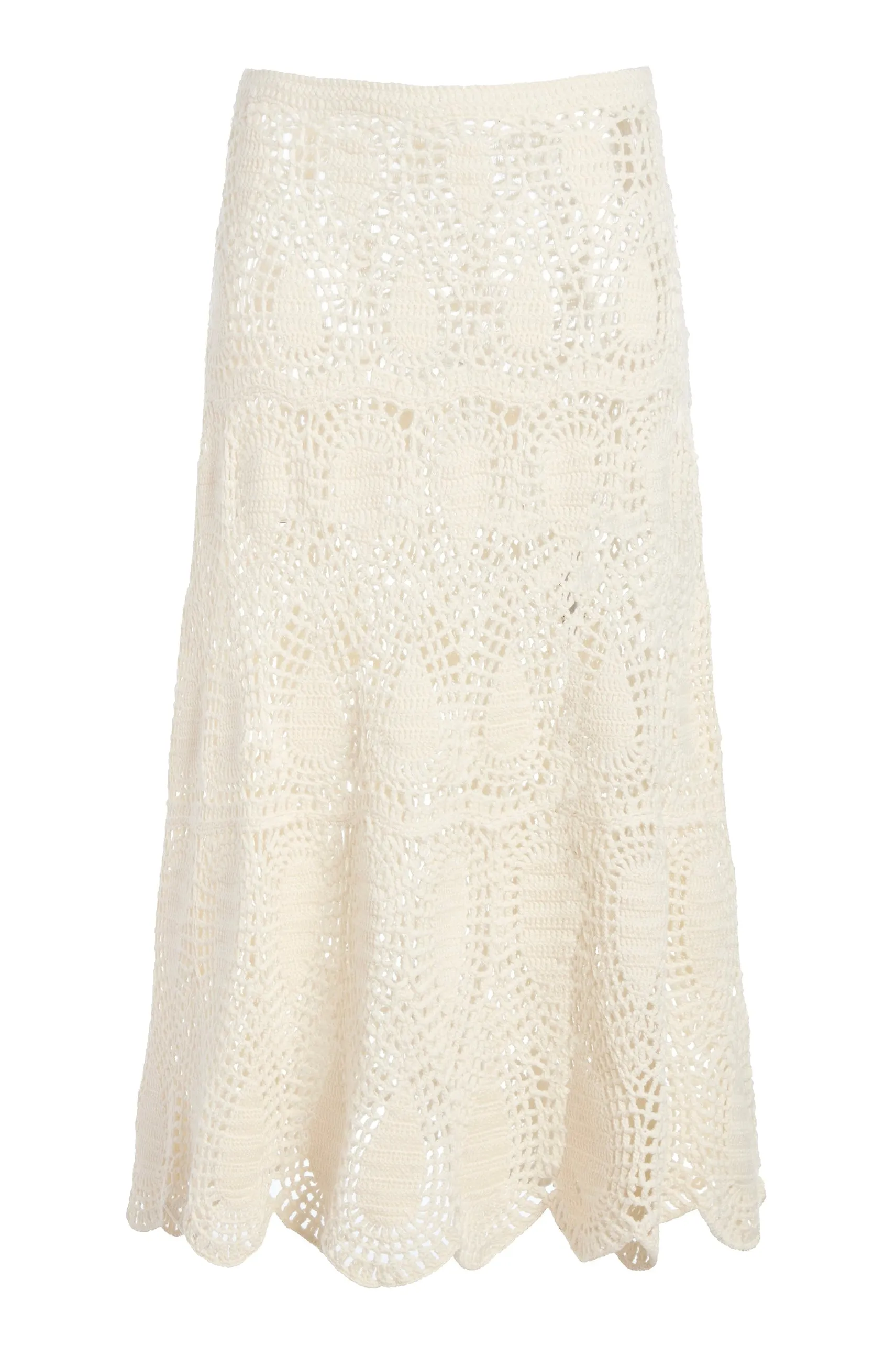 Cleo Crochet Maxi Skirt in Ivory Wool Cashmere