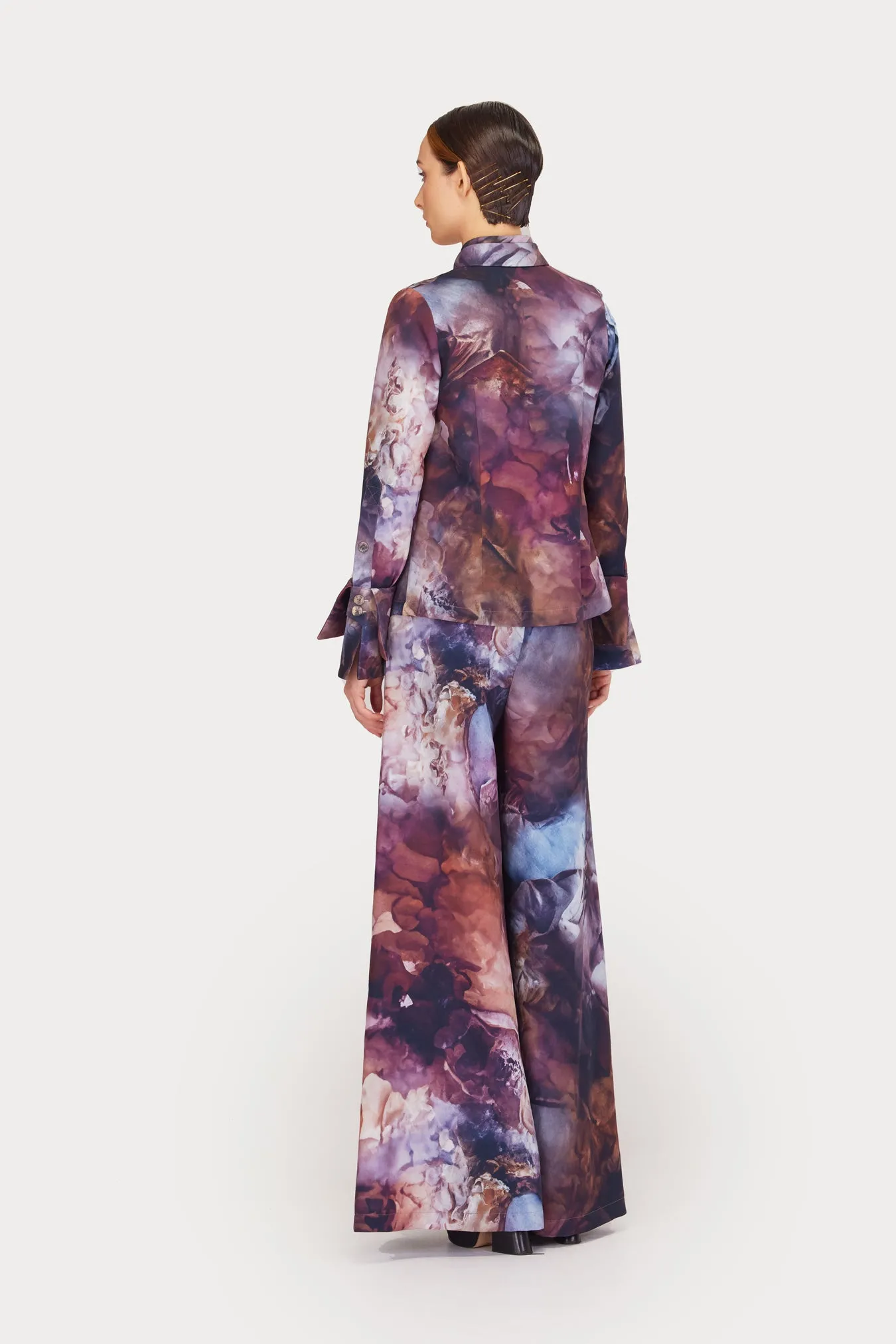 Co-Ord Set - Shirt And Wide-Leg Pants Abstract Print Brown