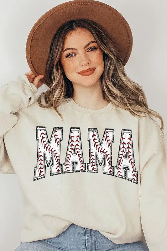 COLOR BEAR Baseball Mama Oversized Graphic Fleece Sweatshirts