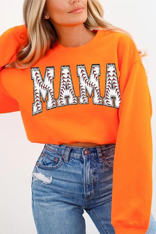 COLOR BEAR Baseball Mama Oversized Graphic Fleece Sweatshirts