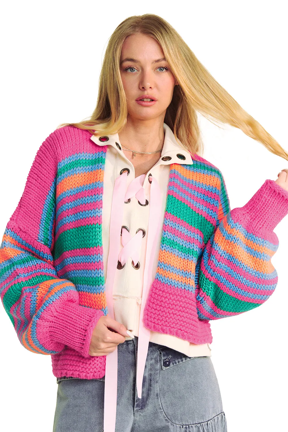 Cozy Striped Cardigan - Trendy Oversized Knit