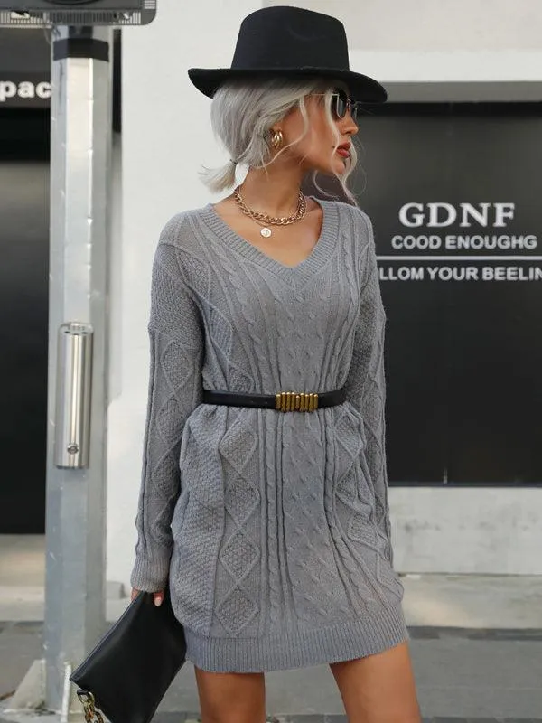 Cozy Women's Casual Solid Knit Sweater Dress for Effortless Style