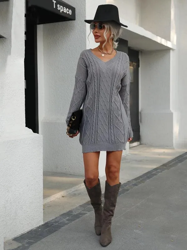 Cozy Women's Casual Solid Knit Sweater Dress for Effortless Style