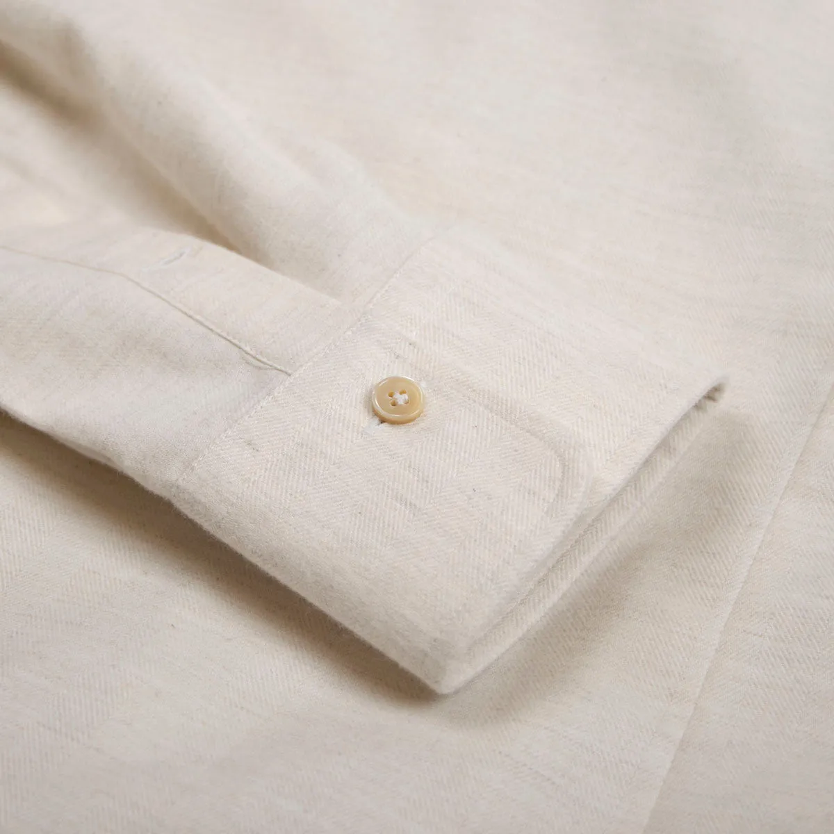 Cream Herringbone Pure Cotton Italian Long Sleeve Shirt