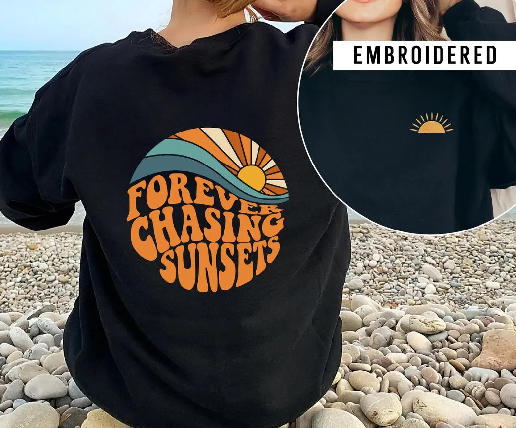 Embroidered Sunset Crewneck Sweatshirt, Spring Sweaters