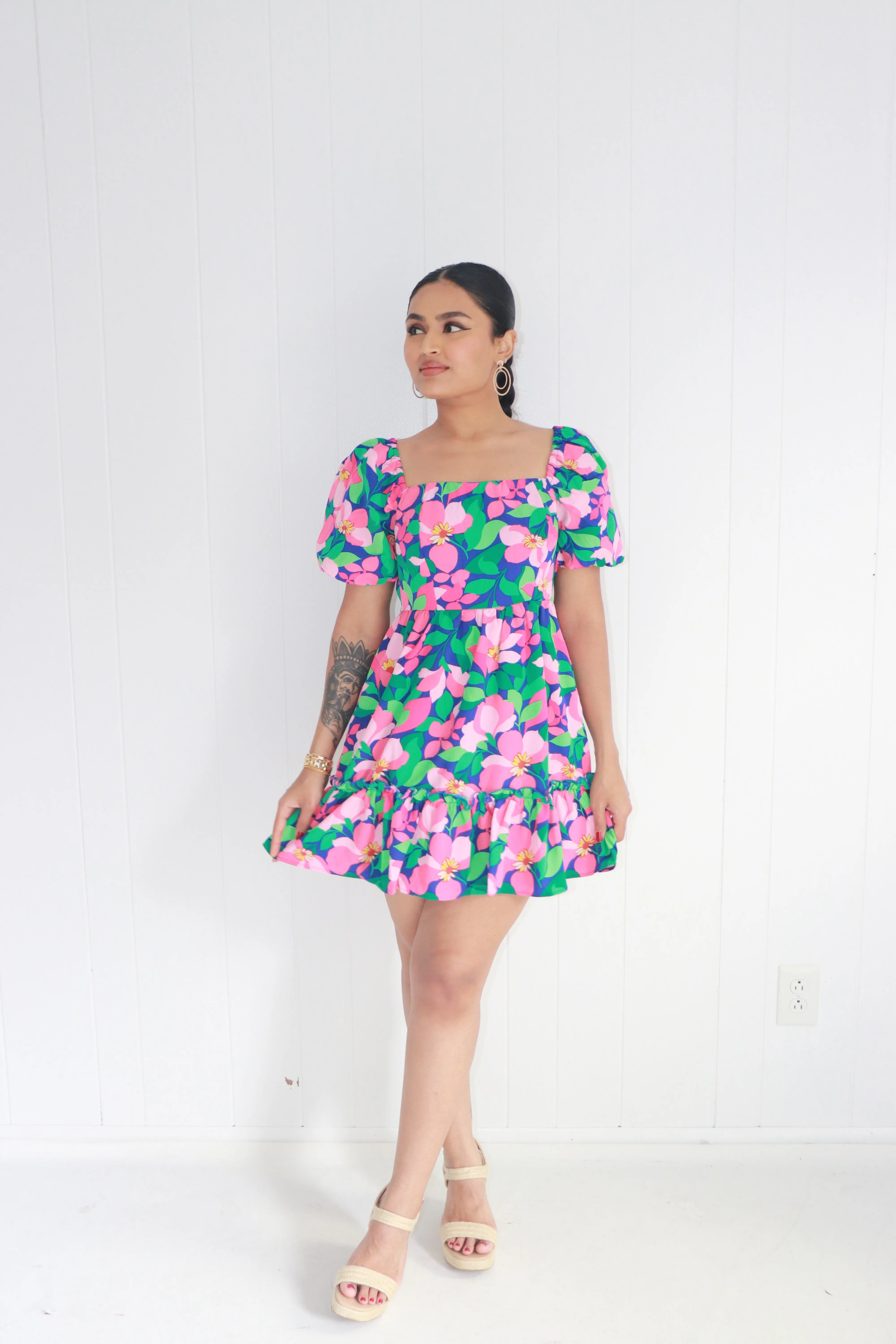 Fresh Florals Puff Sleeve Mini Dress