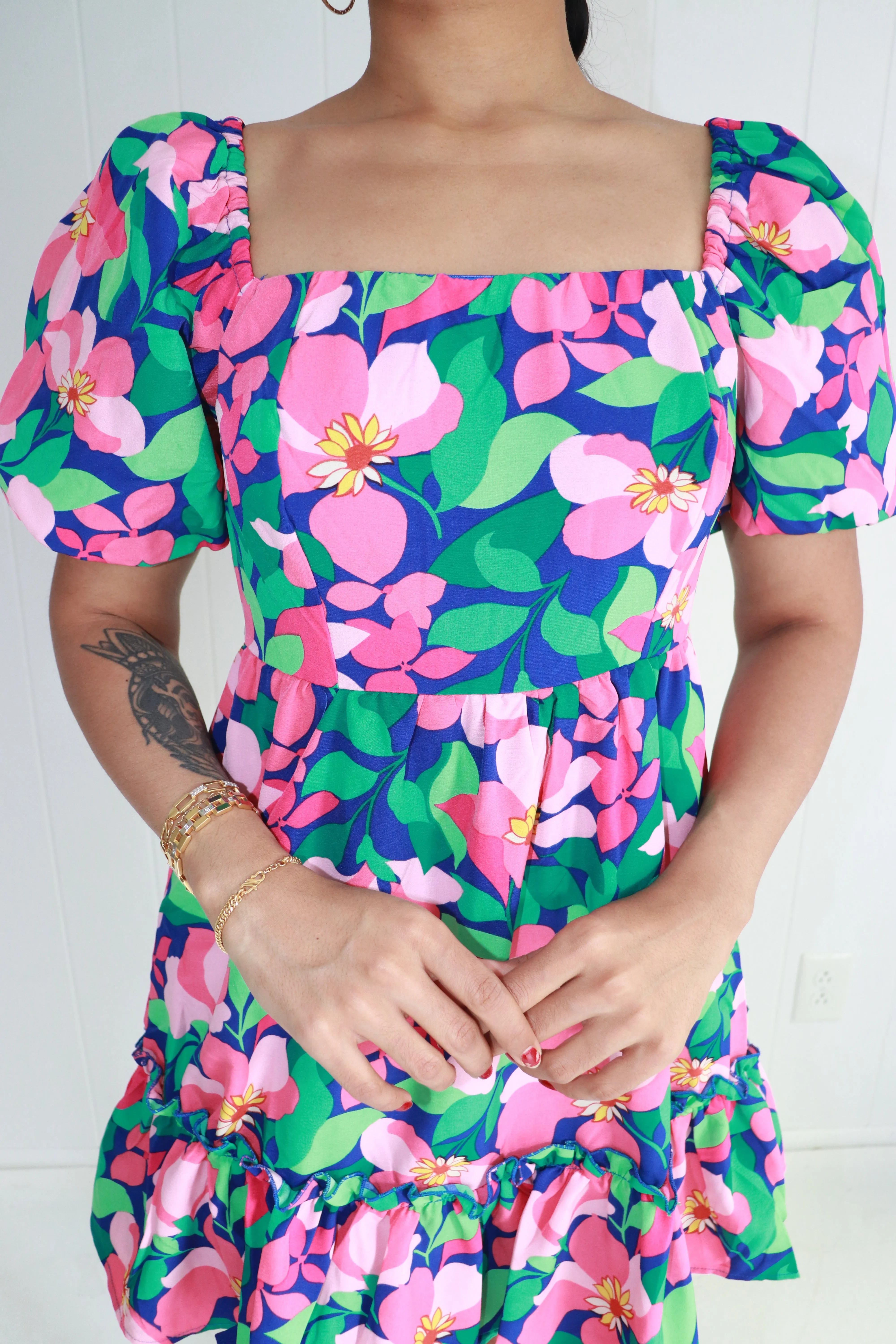 Fresh Florals Puff Sleeve Mini Dress