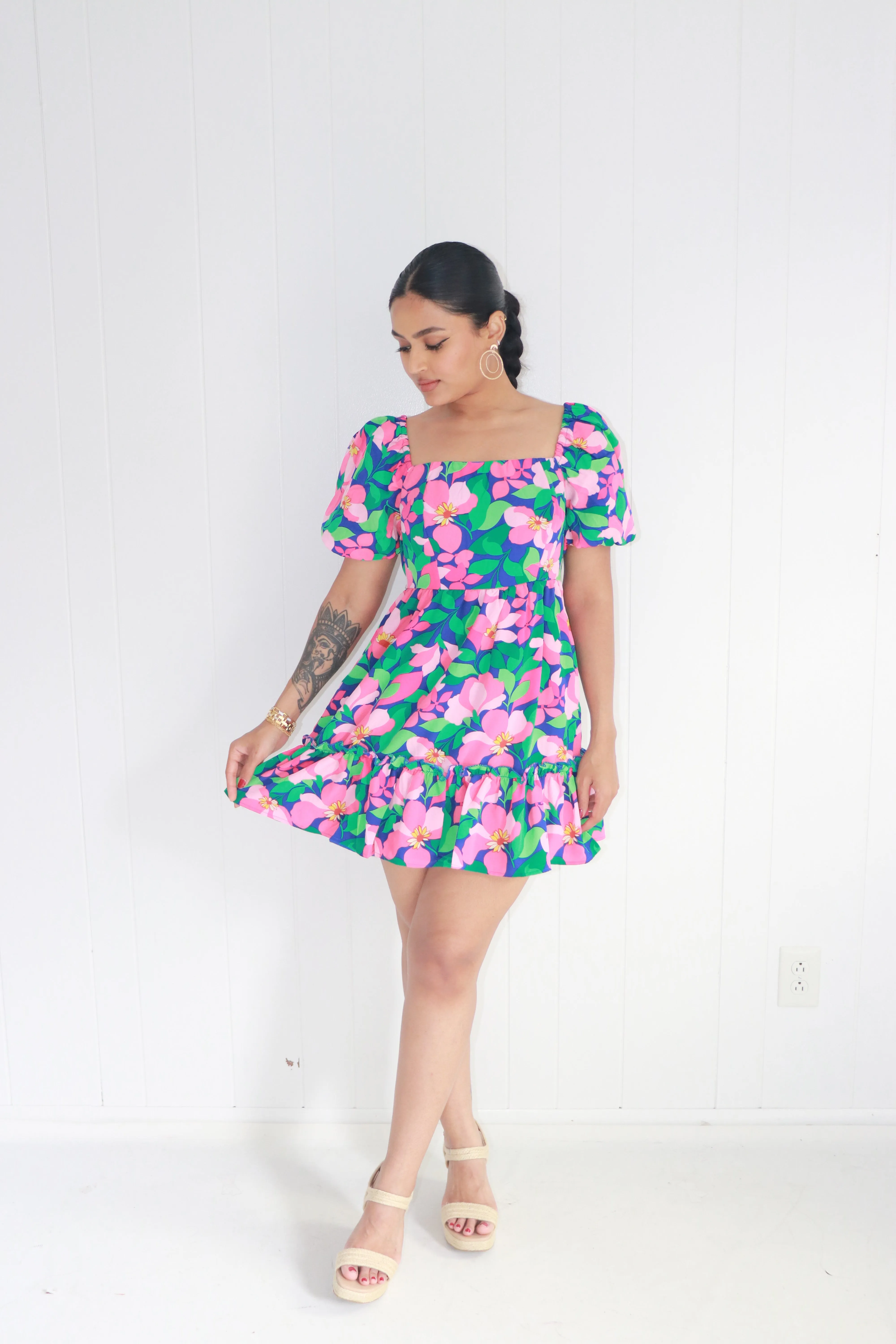 Fresh Florals Puff Sleeve Mini Dress