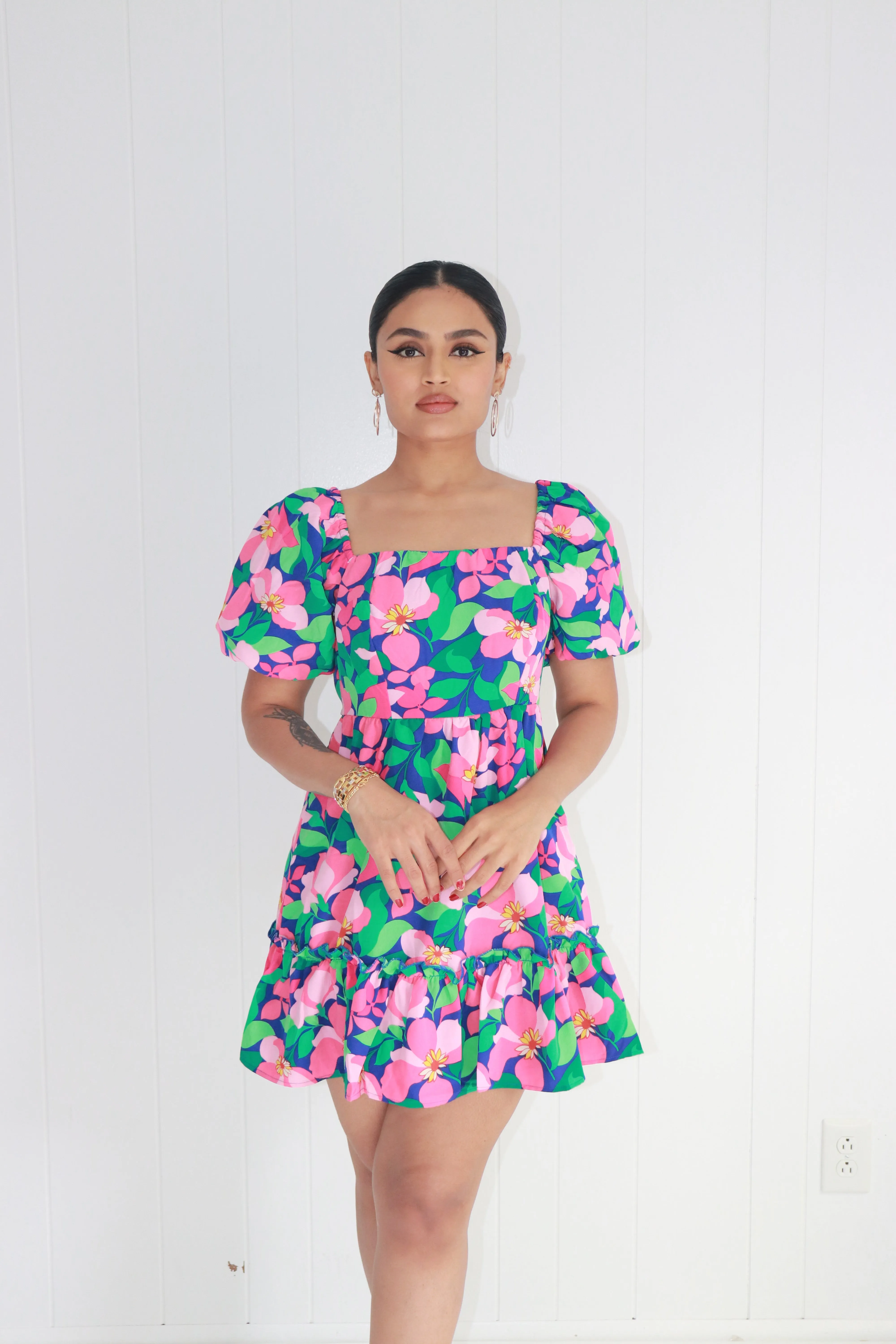 Fresh Florals Puff Sleeve Mini Dress