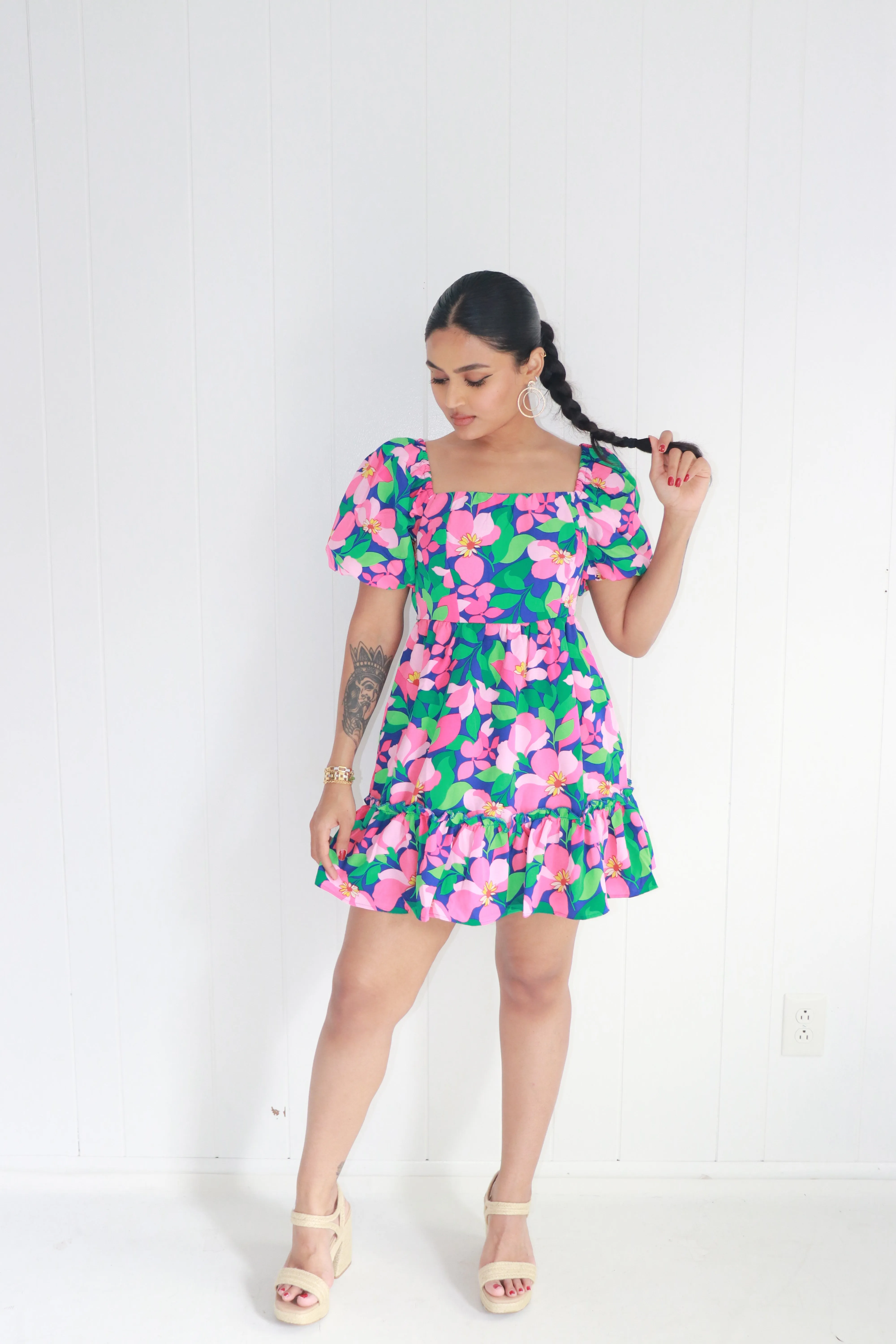 Fresh Florals Puff Sleeve Mini Dress