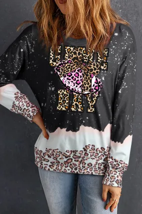 Game Day Leopard Print Rugby Pullover Sweatshirt