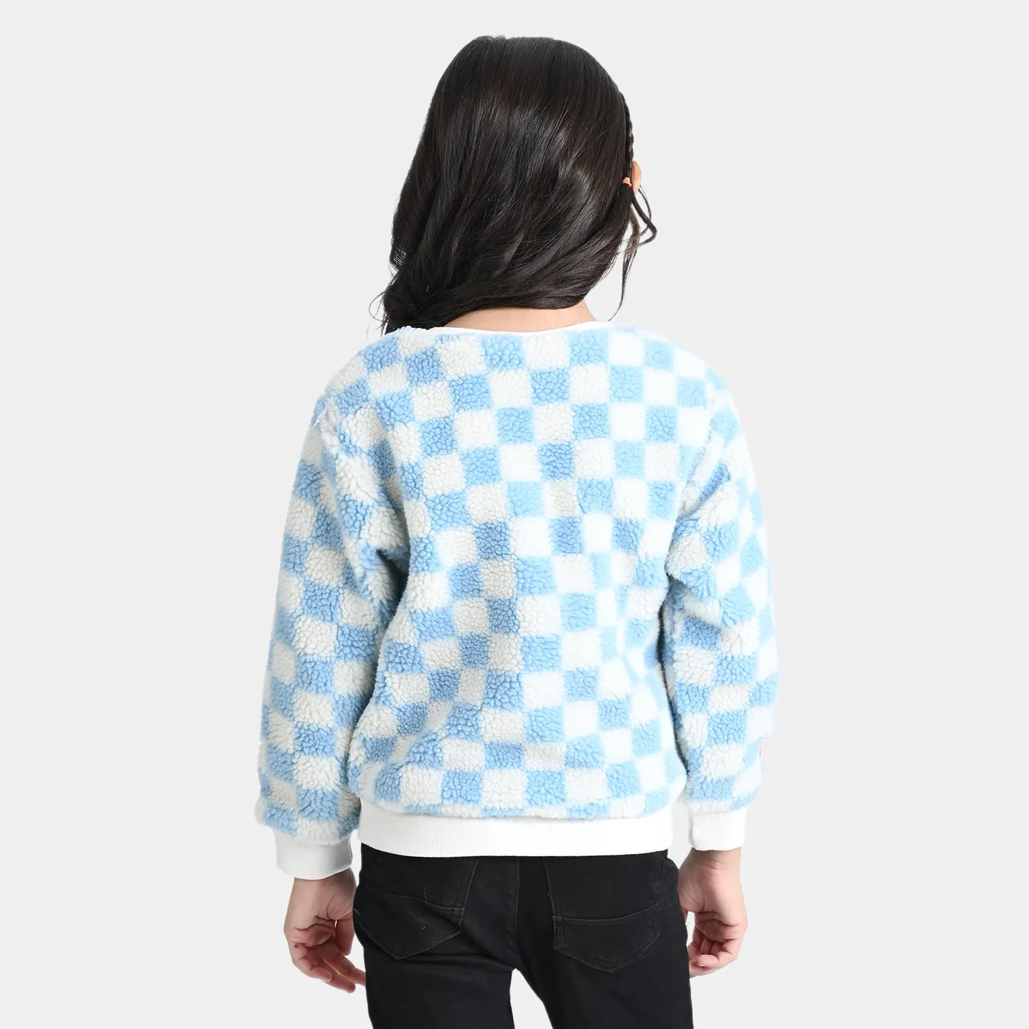 Girls Sherpa SweatShirt Blue check-White