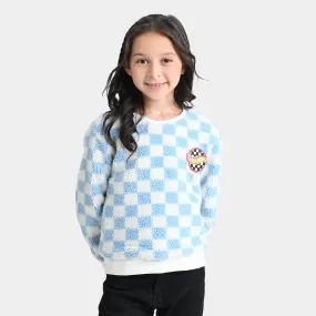 Girls Sherpa SweatShirt Blue check-White