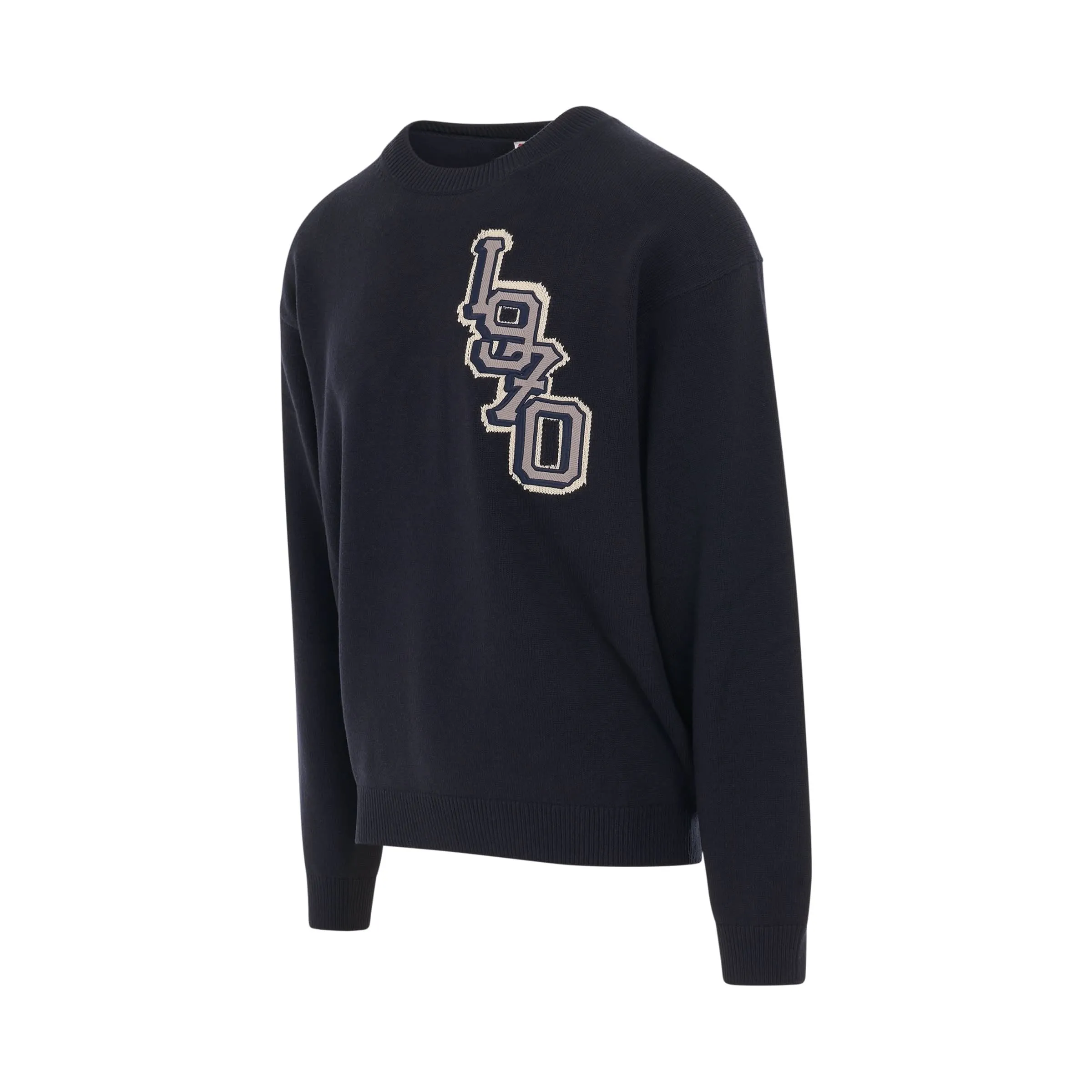 Graphic Wool Knit Jumper in Midnight Blue