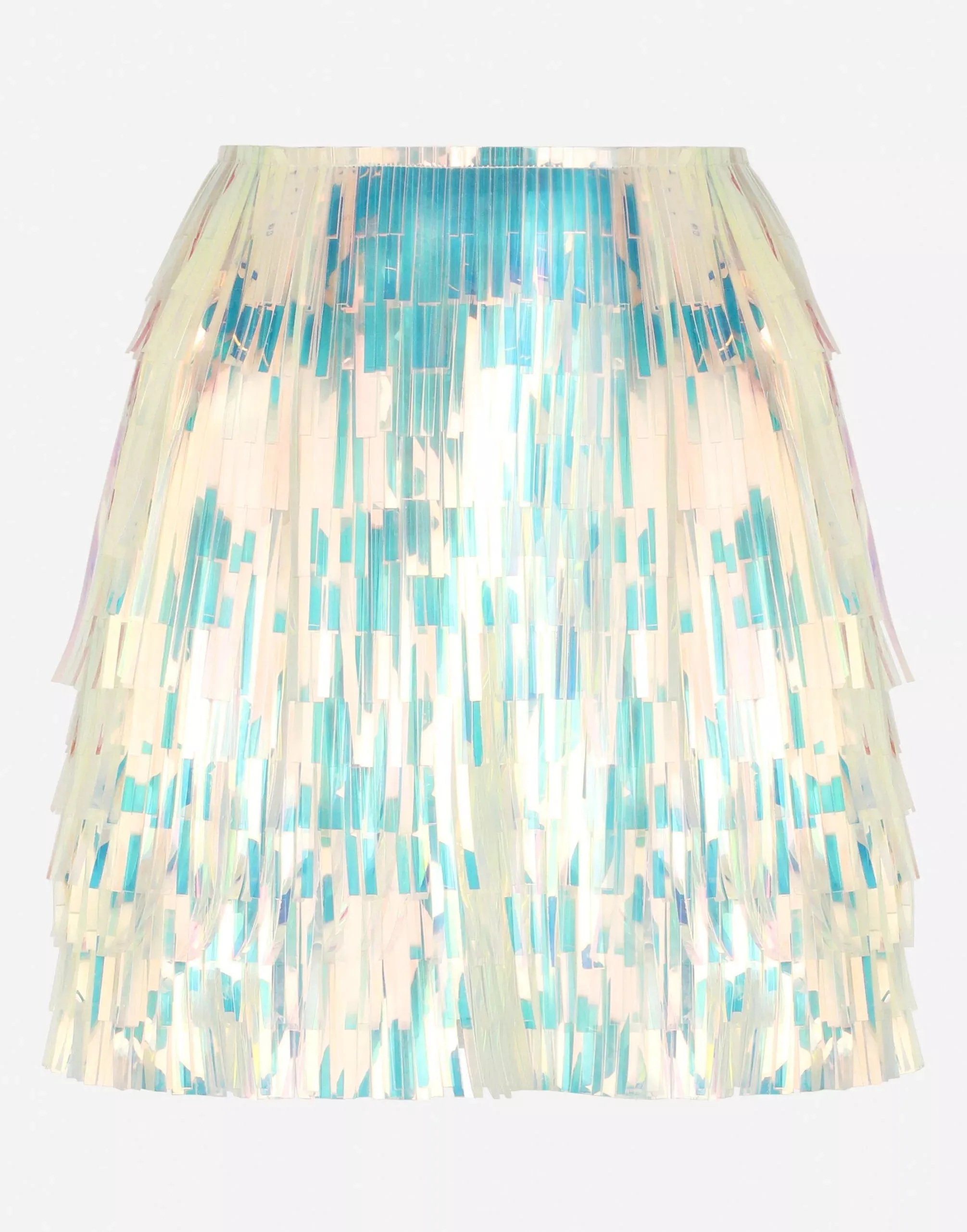 Holographic-Effect Fringed Miniskirt