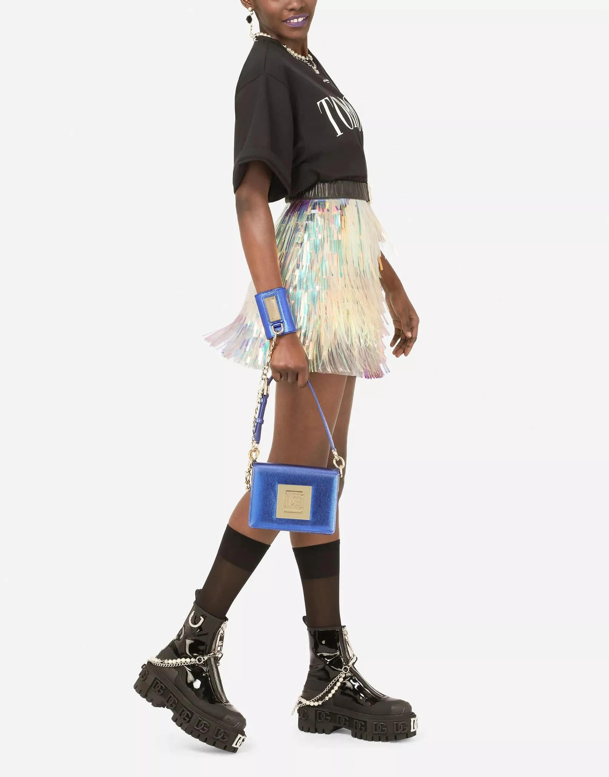 Holographic-Effect Fringed Miniskirt