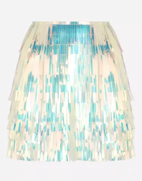 Holographic-Effect Fringed Miniskirt