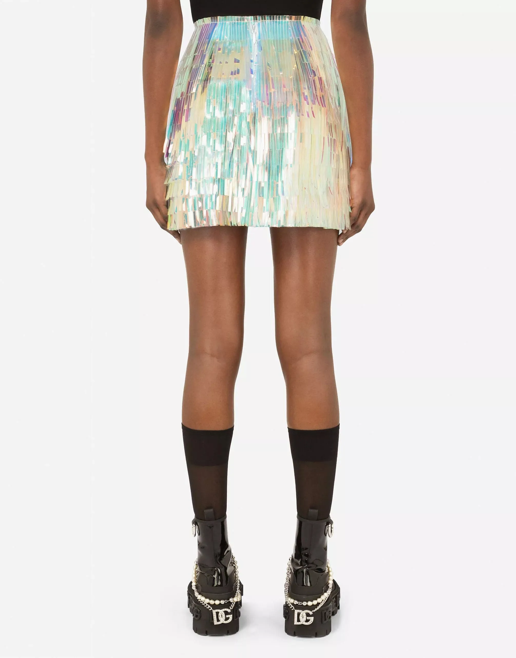 Holographic-Effect Fringed Miniskirt