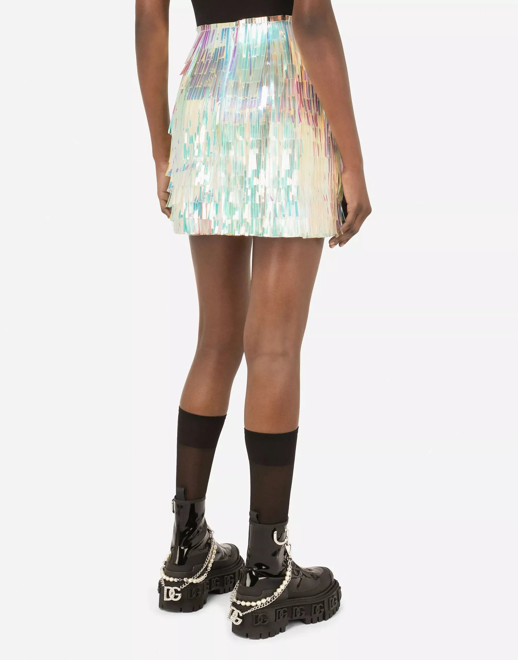 Holographic-Effect Fringed Miniskirt