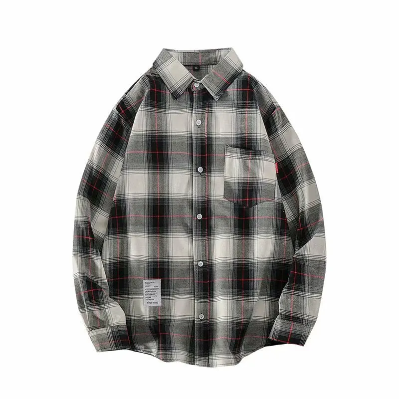 Hong Kong INS Chequered Shirt Men Long Sleeved Korean Trendy Stylish Tops Casual Couple Men Shirt