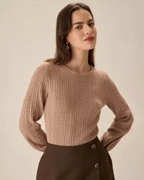 Khaki Lantern Sleeve Slim Sweater