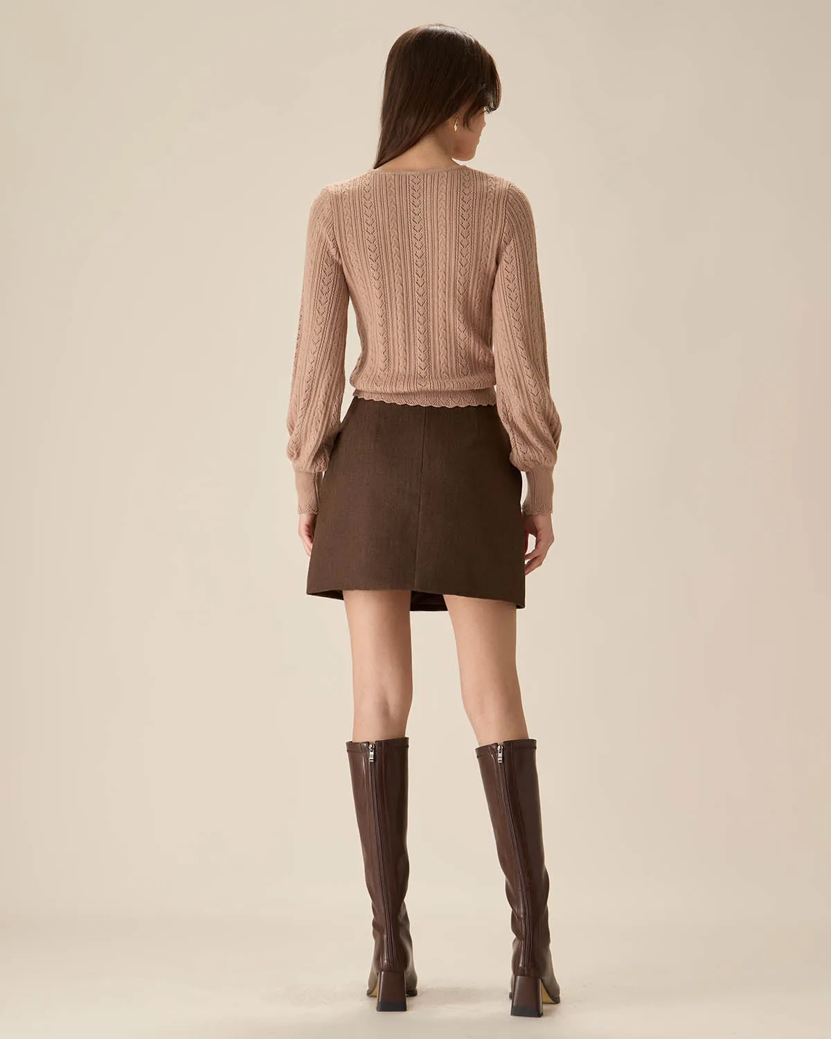 Khaki Lantern Sleeve Slim Sweater