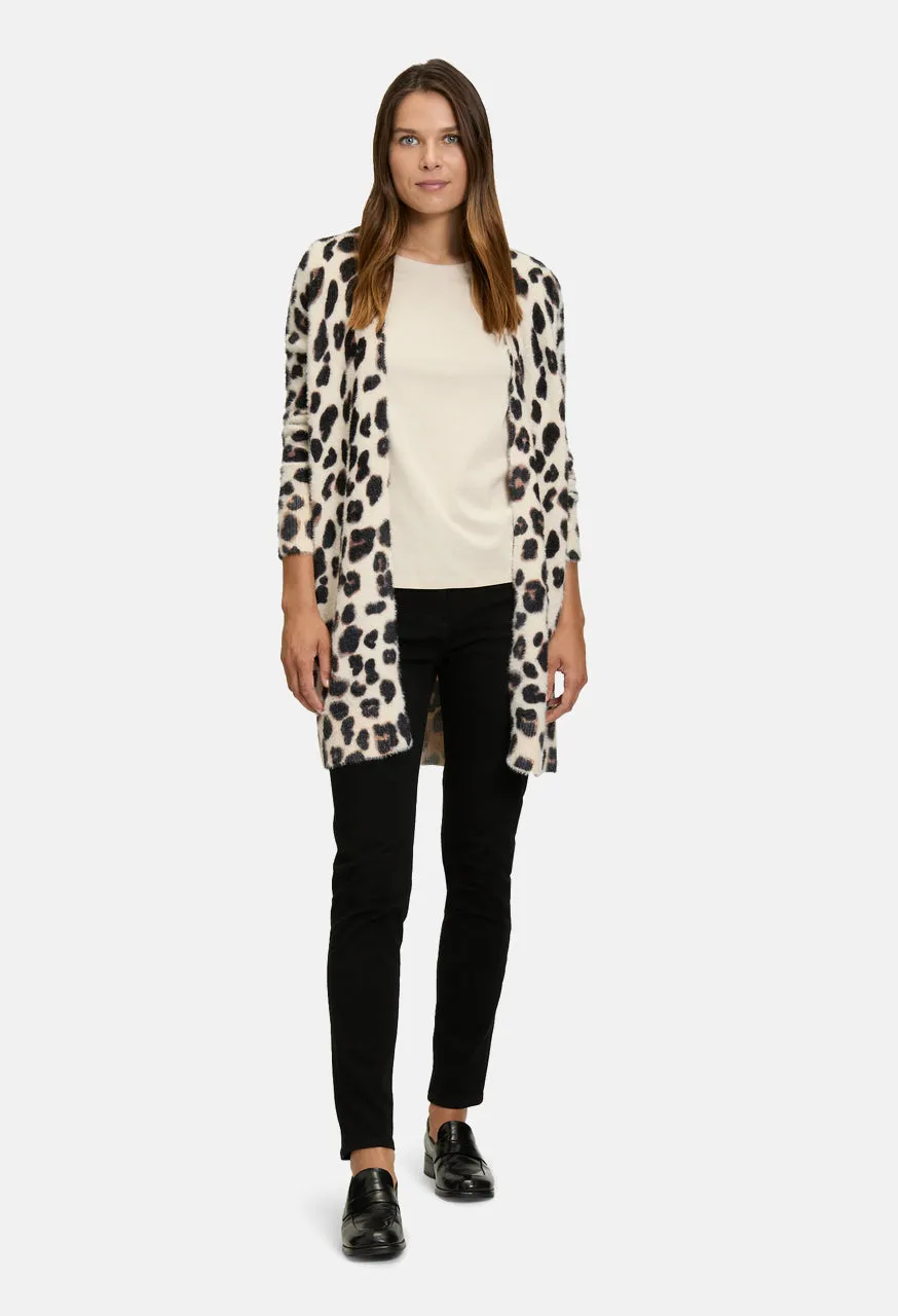 Knitted Longline Leo Print Cardigan