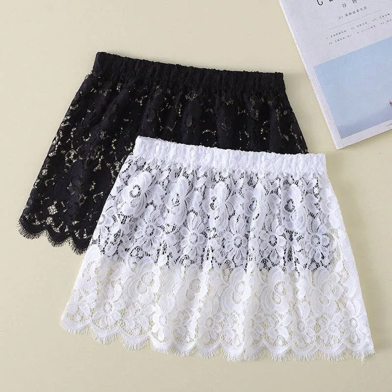 Lace Elastic Waist Mini Skirt