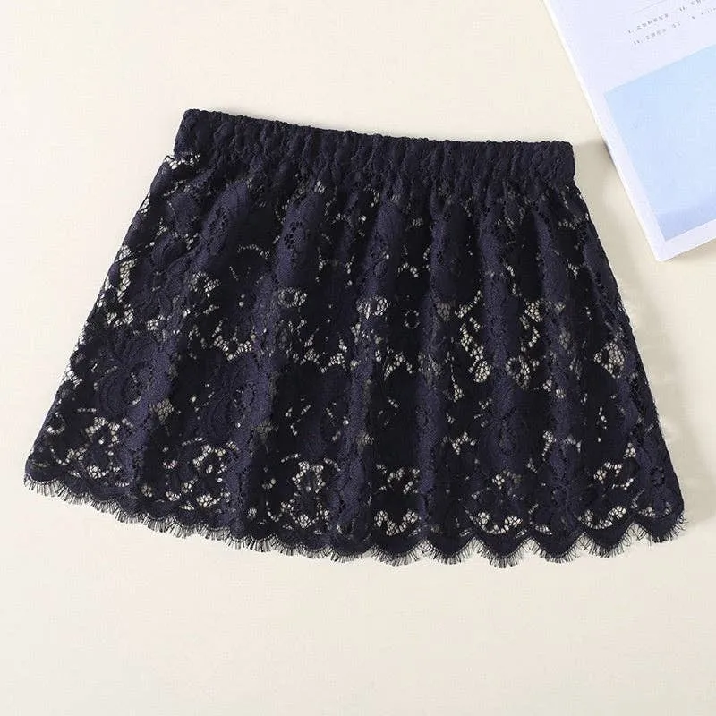 Lace Elastic Waist Mini Skirt