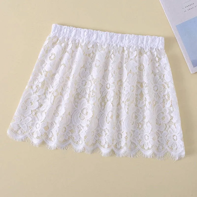 Lace Elastic Waist Mini Skirt