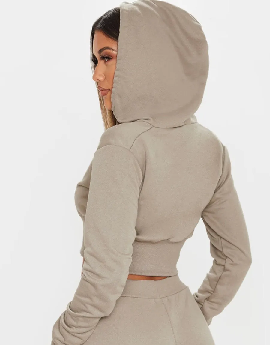 Ladies Fleece Short Body Hoodie-Skin