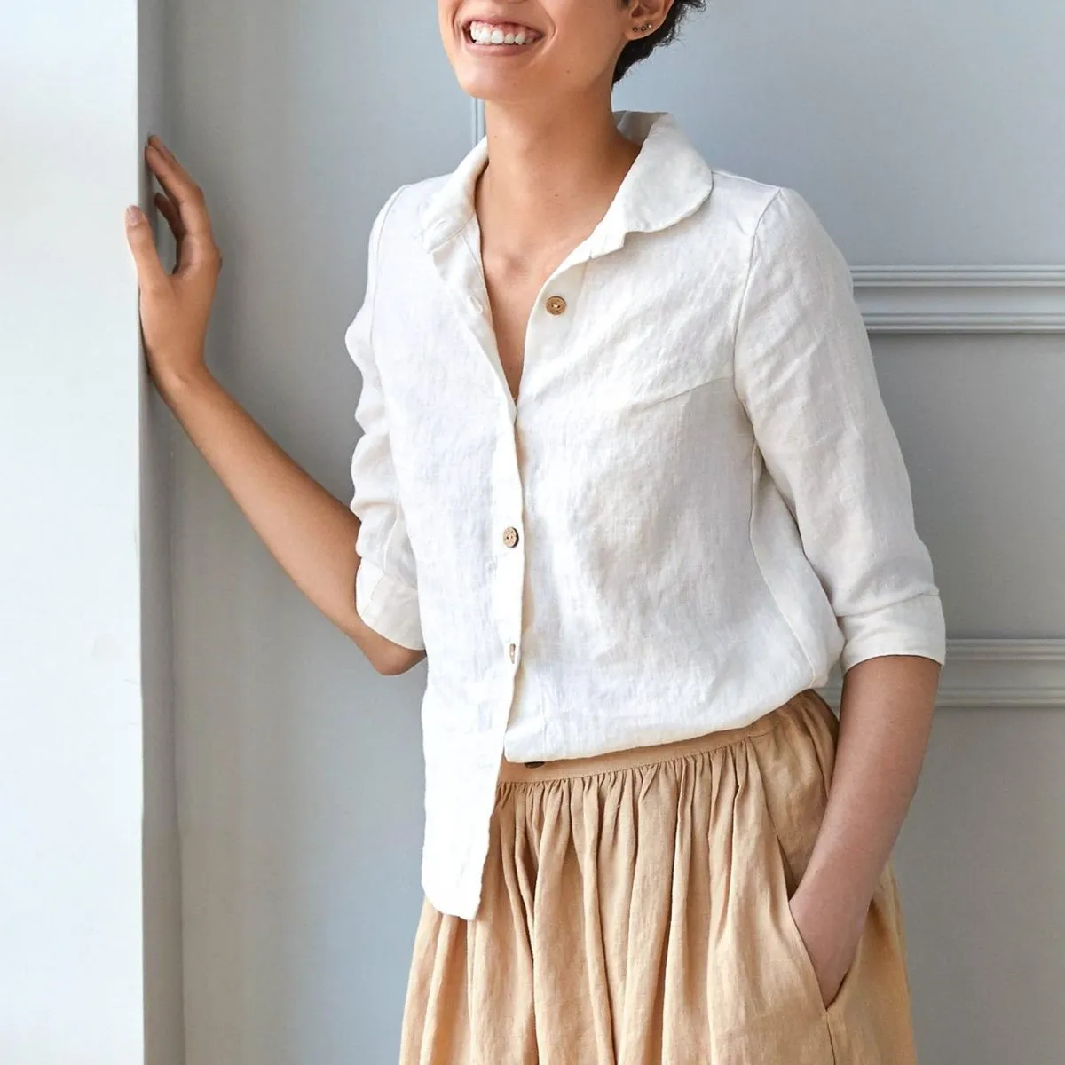 LILLE collar linen shirt with 3/4 sleeves