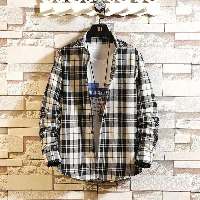 Long Sleeved Shirt Men Chequered Casual Korean Slim Look Youth Student Japanese Trendy Men Shirt