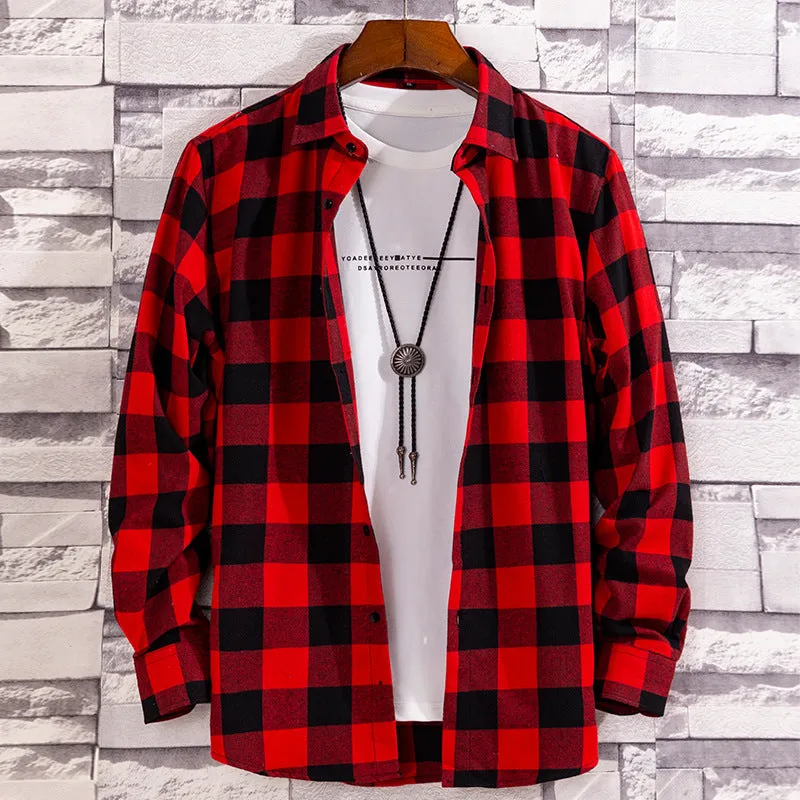 Long Sleeved Shirt Men Chequered Casual Korean Slim Look Youth Student Japanese Trendy Men Shirt