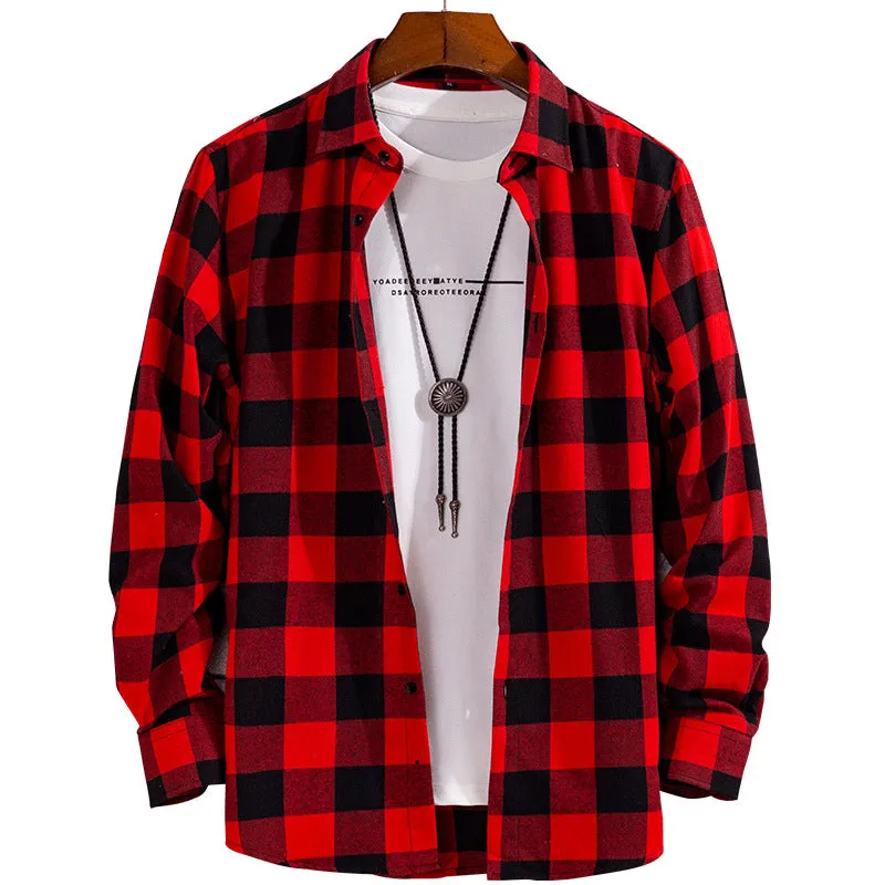 Long Sleeved Shirt Men Chequered Casual Korean Slim Look Youth Student Japanese Trendy Men Shirt